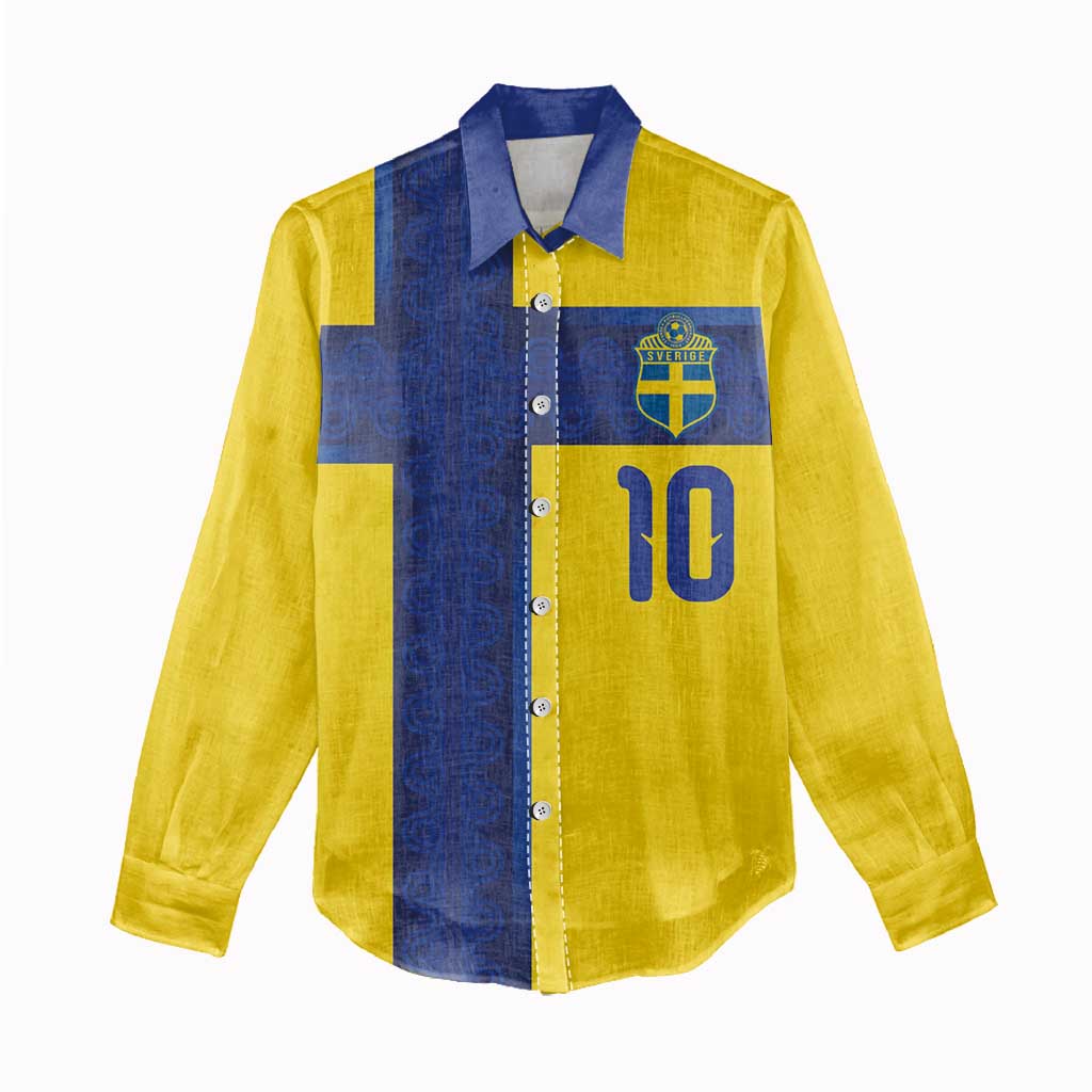 Custom Sweden Sverige Football Women Casual Shirt Nordic Cross Pattern With Traditional Sverige Heritage Crest