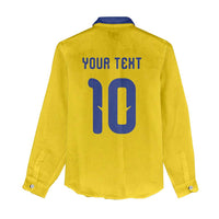 Custom Sweden Sverige Football Women Casual Shirt Nordic Cross Pattern With Traditional Sverige Heritage Crest