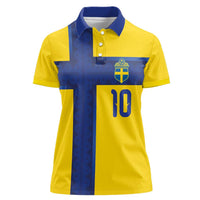Custom Sweden Sverige Football Women Polo Shirt Nordic Cross Pattern With Traditional Sverige Heritage Crest