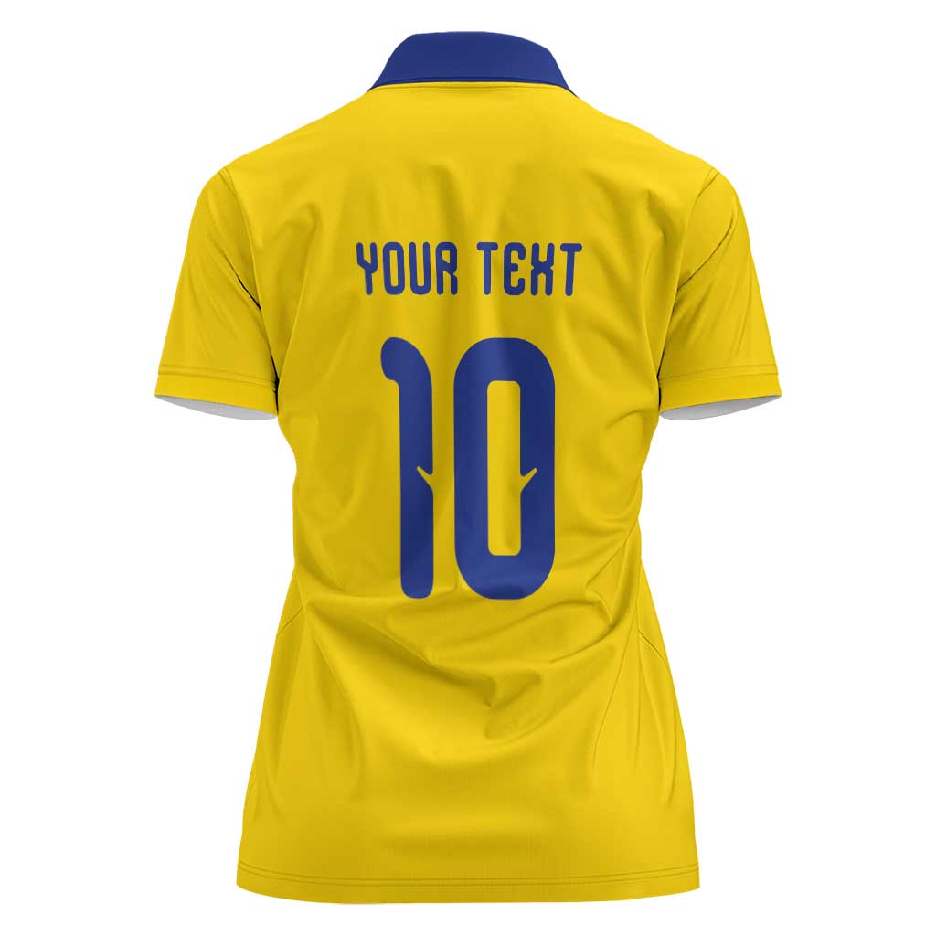 Custom Sweden Sverige Football Women Polo Shirt Nordic Cross Pattern With Traditional Sverige Heritage Crest