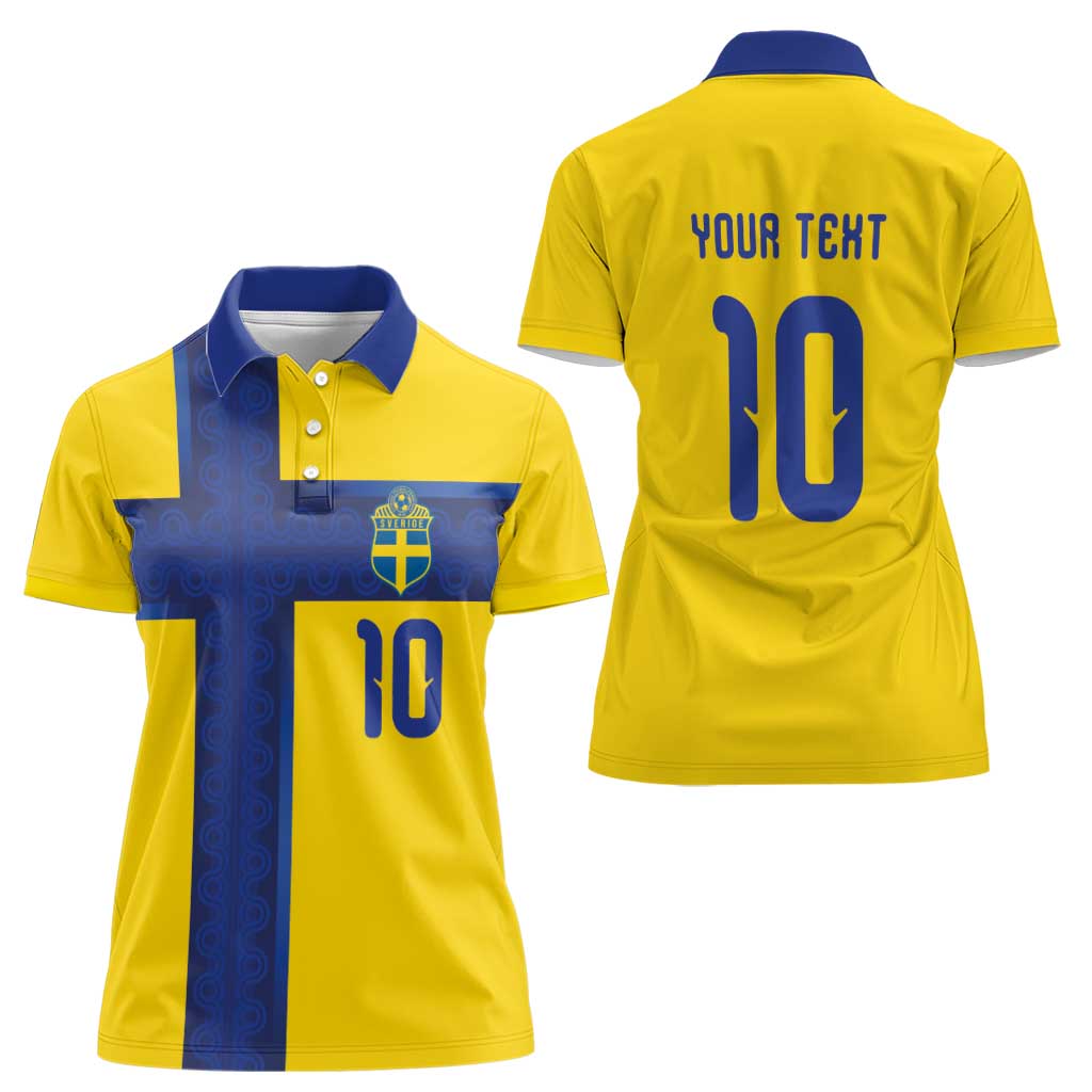 Custom Sweden Sverige Football Women Polo Shirt Nordic Cross Pattern With Traditional Sverige Heritage Crest