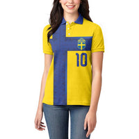 Custom Sweden Sverige Football Women Polo Shirt Nordic Cross Pattern With Traditional Sverige Heritage Crest