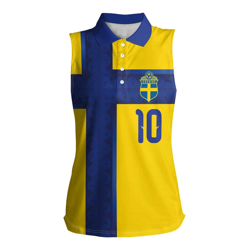 Custom Sweden Sverige Football Women Sleeveless Polo Shirt Nordic Cross Pattern With Traditional Sverige Heritage Crest