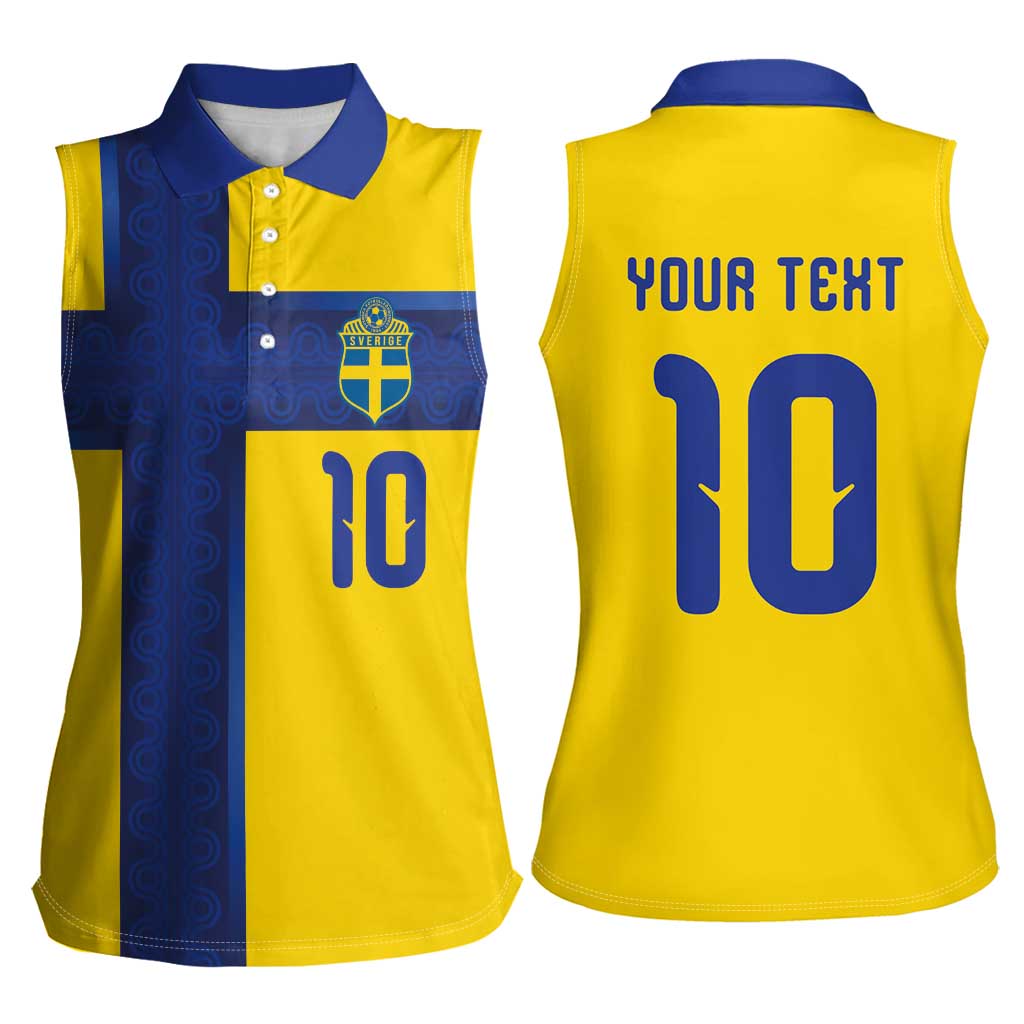 Custom Sweden Sverige Football Women Sleeveless Polo Shirt Nordic Cross Pattern With Traditional Sverige Heritage Crest