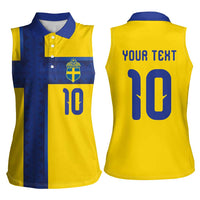 Custom Sweden Sverige Football Women Sleeveless Polo Shirt Nordic Cross Pattern With Traditional Sverige Heritage Crest