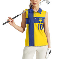 Custom Sweden Sverige Football Women Sleeveless Polo Shirt Nordic Cross Pattern With Traditional Sverige Heritage Crest
