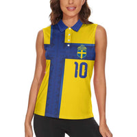 Custom Sweden Sverige Football Women Sleeveless Polo Shirt Nordic Cross Pattern With Traditional Sverige Heritage Crest