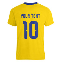 Custom Sweden Sverige Football Women V-Neck T-Shirt Nordic Cross Pattern With Traditional Sverige Heritage Crest