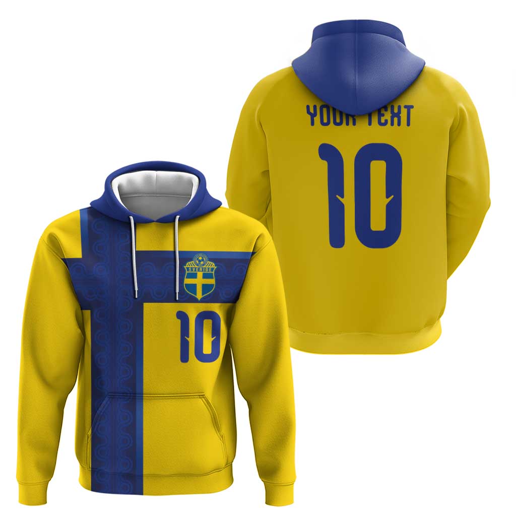 Custom Sweden Sverige Football Zip Hoodie Nordic Cross Pattern With Traditional Sverige Heritage Crest