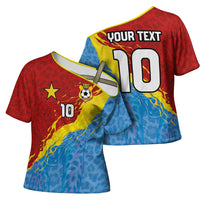 Custom DR Congo Leopards Football Cross Shoulder Shirt Abstract Leopard Pattern With National Colors And Crest