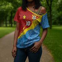 Custom DR Congo Leopards Football Cross Shoulder Shirt Abstract Leopard Pattern With National Colors And Crest