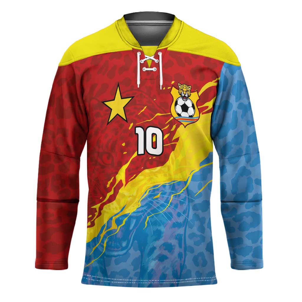 Custom DR Congo Leopards Football Hockey Jersey Abstract Leopard Pattern With National Colors And Crest