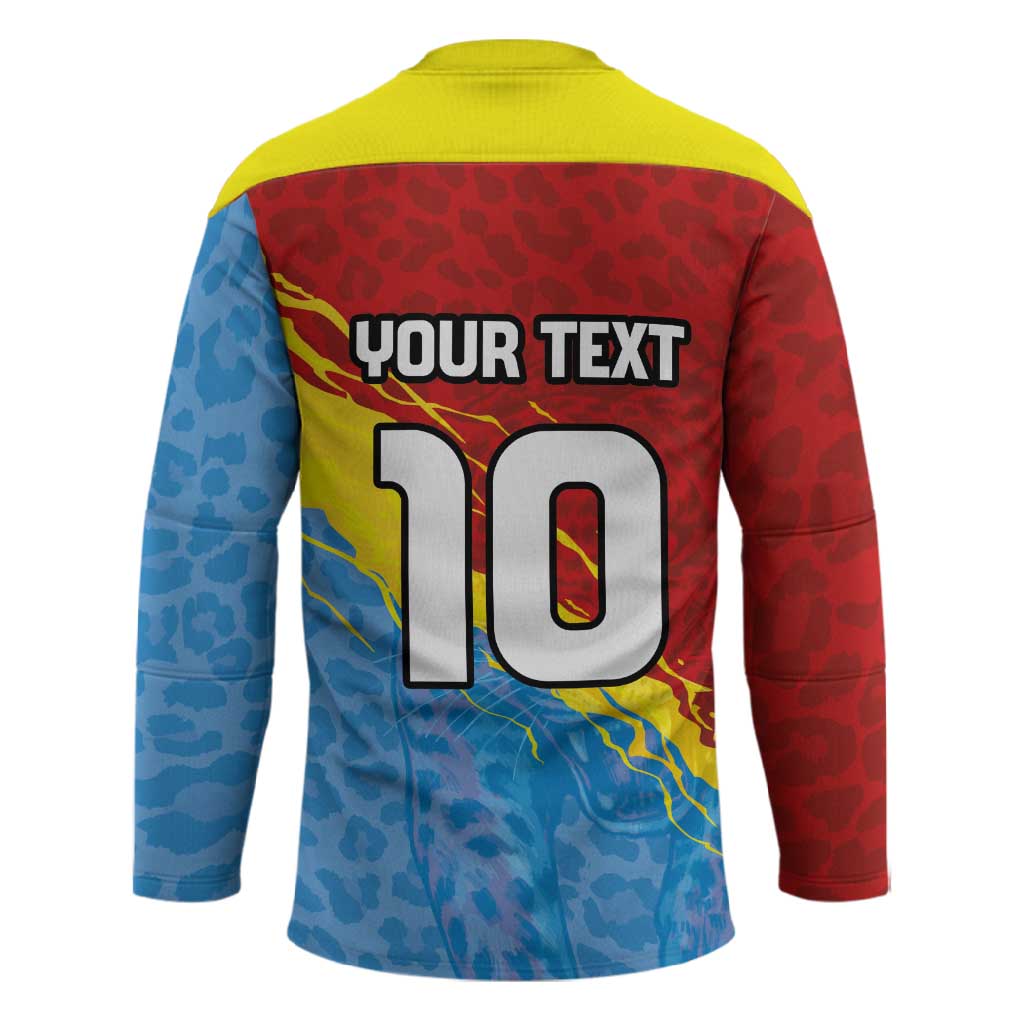 Custom DR Congo Leopards Football Hockey Jersey Abstract Leopard Pattern With National Colors And Crest