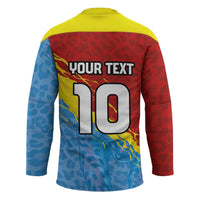 Custom DR Congo Leopards Football Hockey Jersey Abstract Leopard Pattern With National Colors And Crest