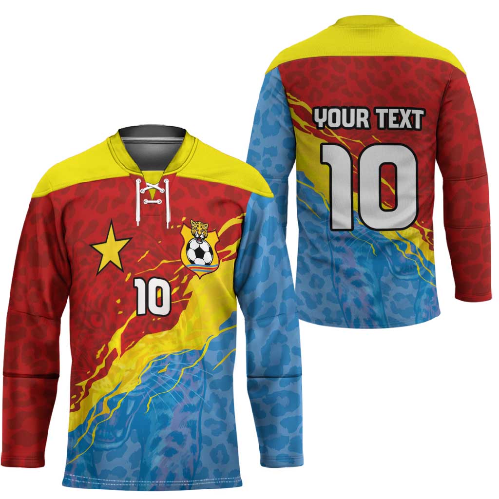 Custom DR Congo Leopards Football Hockey Jersey Abstract Leopard Pattern With National Colors And Crest
