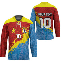 Custom DR Congo Leopards Football Hockey Jersey Abstract Leopard Pattern With National Colors And Crest