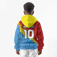 Custom DR Congo Leopards Football Kid Hoodie Abstract Leopard Pattern With National Colors And Crest