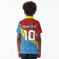 Custom DR Congo Leopards Football Kid Polo Shirt Abstract Leopard Pattern With National Colors And Crest