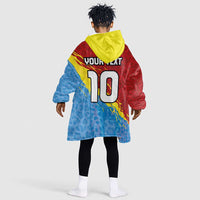 Custom DR Congo Leopards Football Kid Wearable Blanket Hoodie Abstract Leopard Pattern With National Colors And Crest