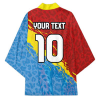 Custom DR Congo Leopards Football Kimono Abstract Leopard Pattern With National Colors And Crest