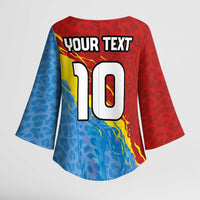 Custom DR Congo Leopards Football Kimono Sleeve Blouse Abstract Leopard Pattern With National Colors And Crest