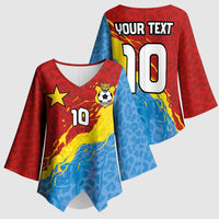 Custom DR Congo Leopards Football Kimono Sleeve Blouse Abstract Leopard Pattern With National Colors And Crest