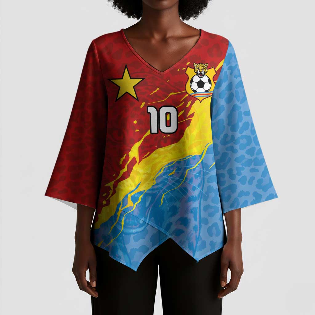 Custom DR Congo Leopards Football Kimono Sleeve Blouse Abstract Leopard Pattern With National Colors And Crest