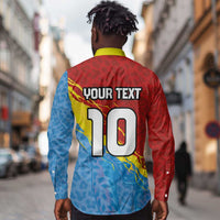 Custom DR Congo Leopards Football Long Sleeve Button Shirt Abstract Leopard Pattern With National Colors And Crest