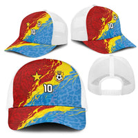 Custom DR Congo Leopards Football Mesh Trucker Cap Abstract Leopard Pattern With National Colors And Crest