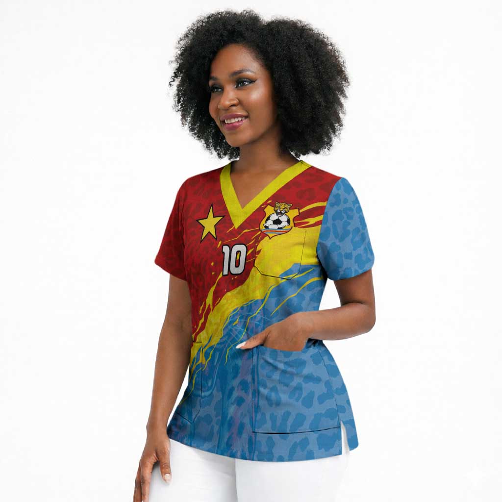 Custom DR Congo Leopards Football Scrub Top Abstract Leopard Pattern With National Colors And Crest