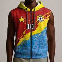 Custom DR Congo Leopards Football Sleeveless Zip Hoodie Abstract Leopard Pattern With National Colors And Crest