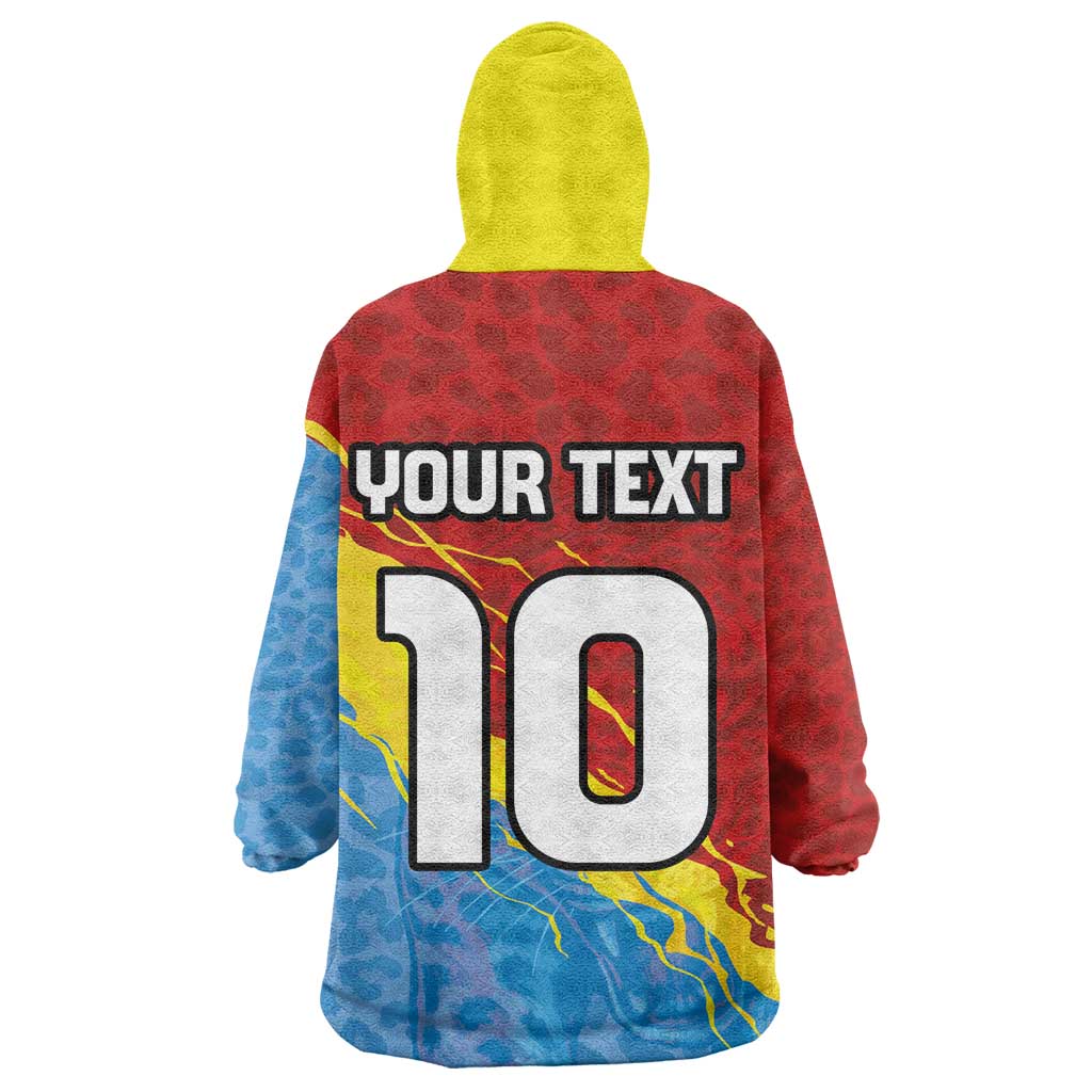 Custom DR Congo Leopards Football Wearable Blanket Hoodie Abstract Leopard Pattern With National Colors And Crest