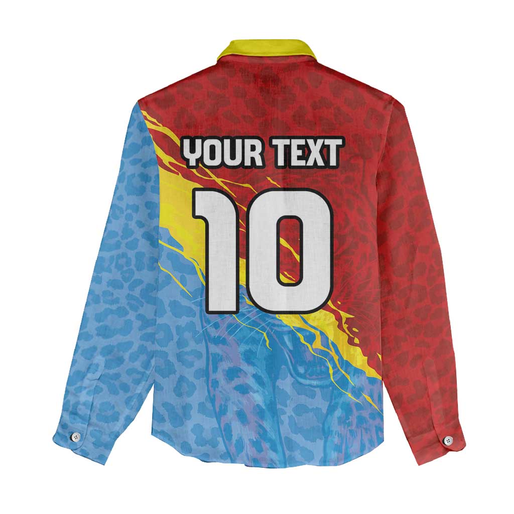 Custom DR Congo Leopards Football Women Casual Shirt Abstract Leopard Pattern With National Colors And Crest
