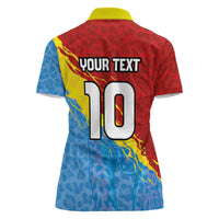 Custom DR Congo Leopards Football Women Polo Shirt Abstract Leopard Pattern With National Colors And Crest