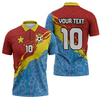 Custom DR Congo Leopards Football Zipper Polo Shirt Abstract Leopard Pattern With National Colors And Crest