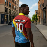 Custom DR Congo Leopards Football Zipper Polo Shirt Abstract Leopard Pattern With National Colors And Crest