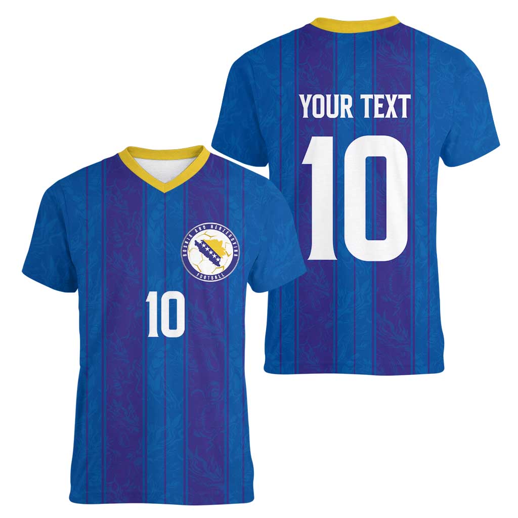 Custom Bosnia and Herzegovina Football Women V-Neck T-Shirt Zmajevi Glory 2026