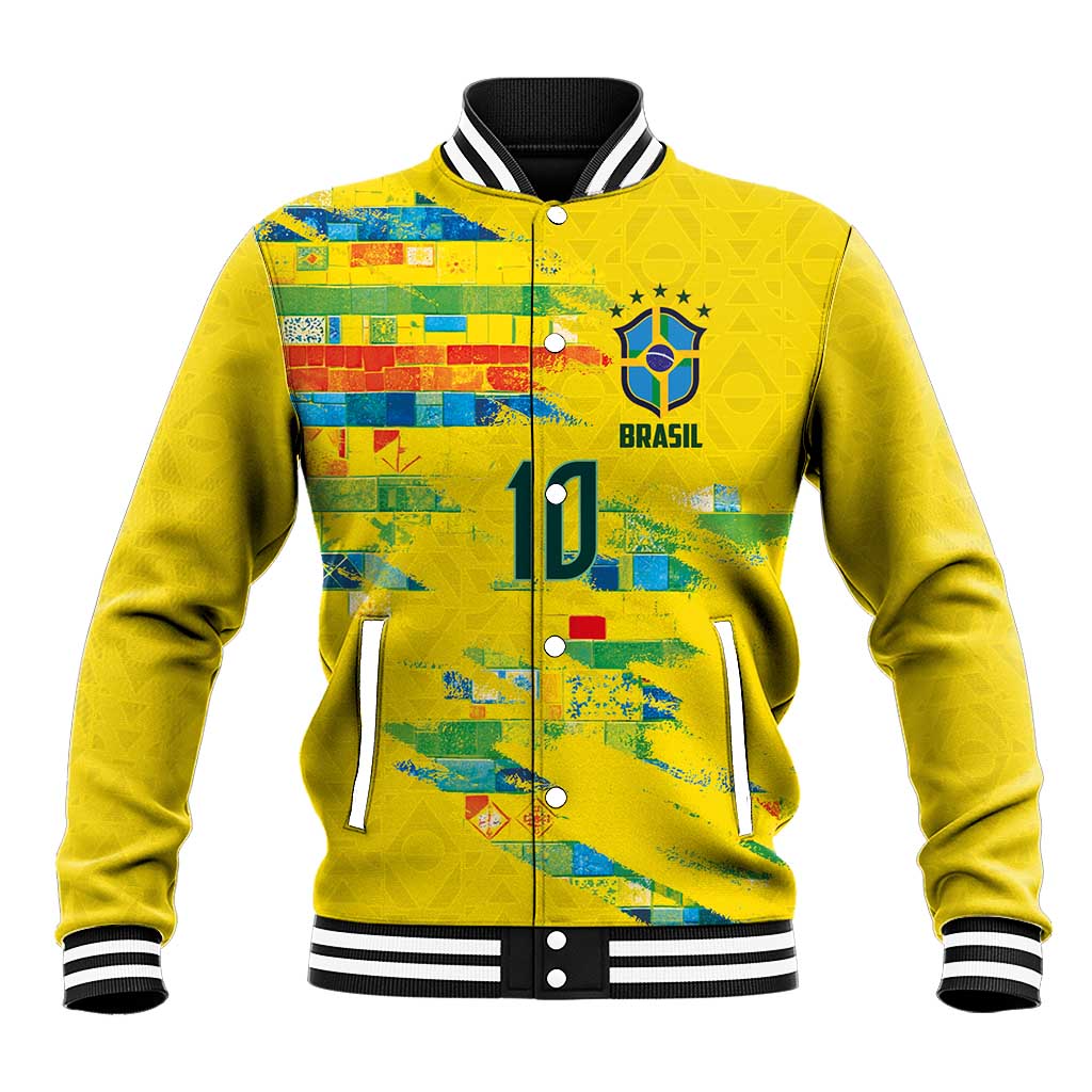 Custom Brasil Football Baseball Jacket Abstract Art Inspired Rio Mosaic Steps