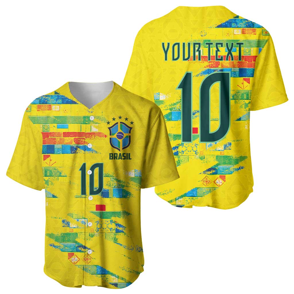 Custom Brasil Football Baseball Jersey Abstract Art Inspired Rio Mosaic Steps