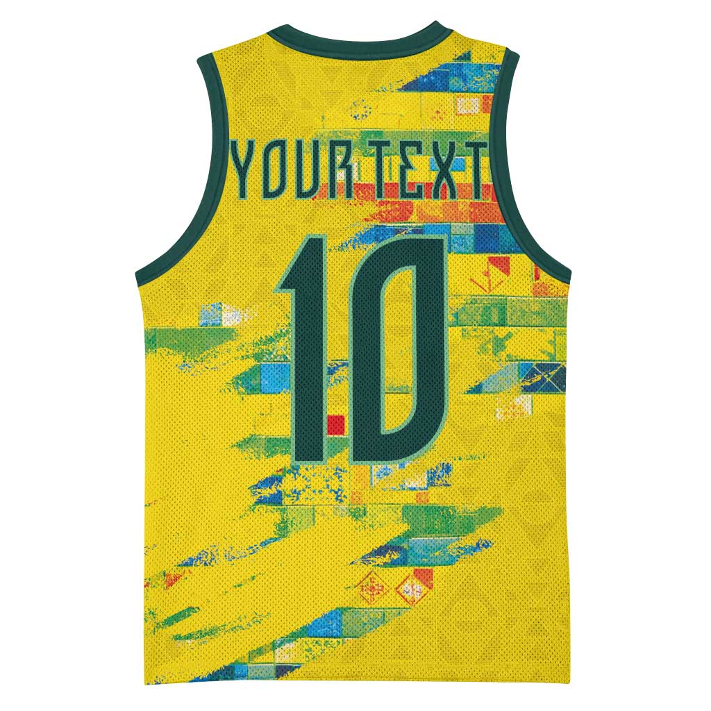 Custom Brasil Football Basketball Jersey Abstract Art Inspired Rio Mosaic Steps