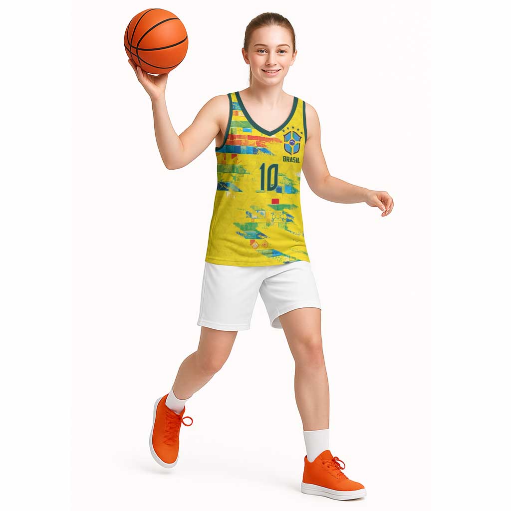 Custom Brasil Football Basketball Jersey Abstract Art Inspired Rio Mosaic Steps