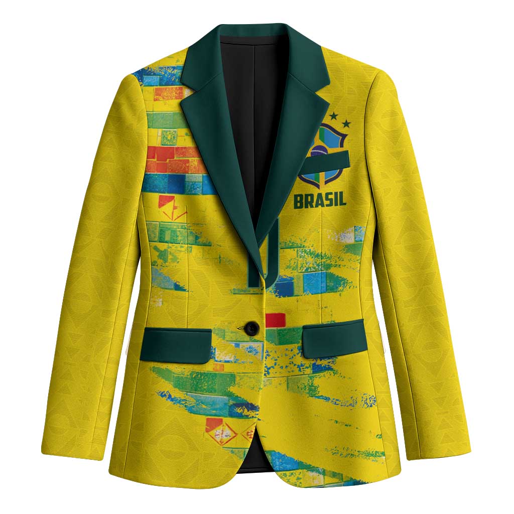 Custom Brasil Football Blazer Abstract Art Inspired Rio Mosaic Steps