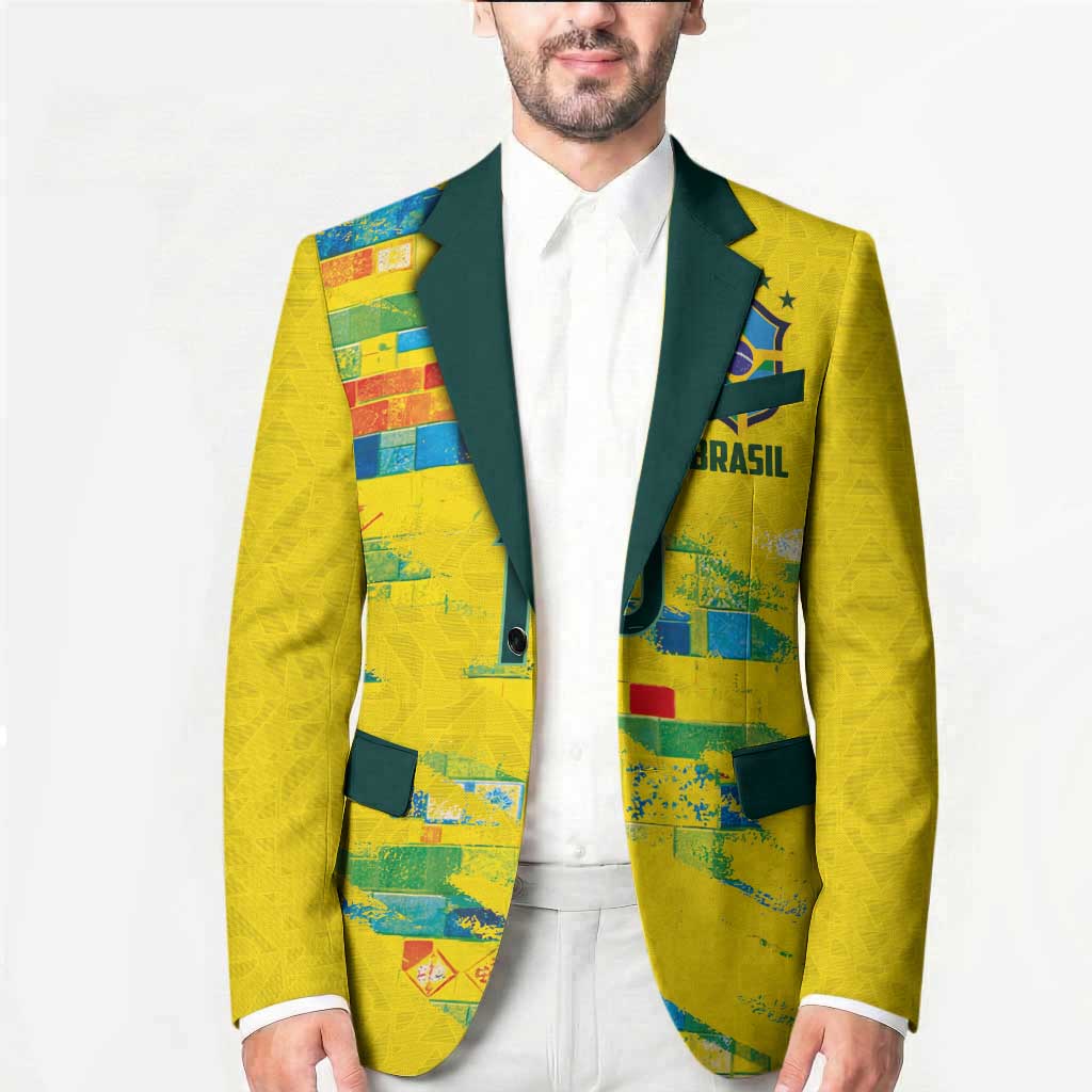 Custom Brasil Football Blazer Abstract Art Inspired Rio Mosaic Steps