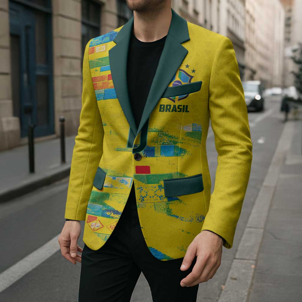 Custom Brasil Football Blazer Abstract Art Inspired Rio Mosaic Steps