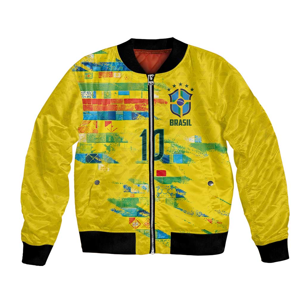 Custom Brasil Football Bomber Jacket Abstract Art Inspired Rio Mosaic Steps