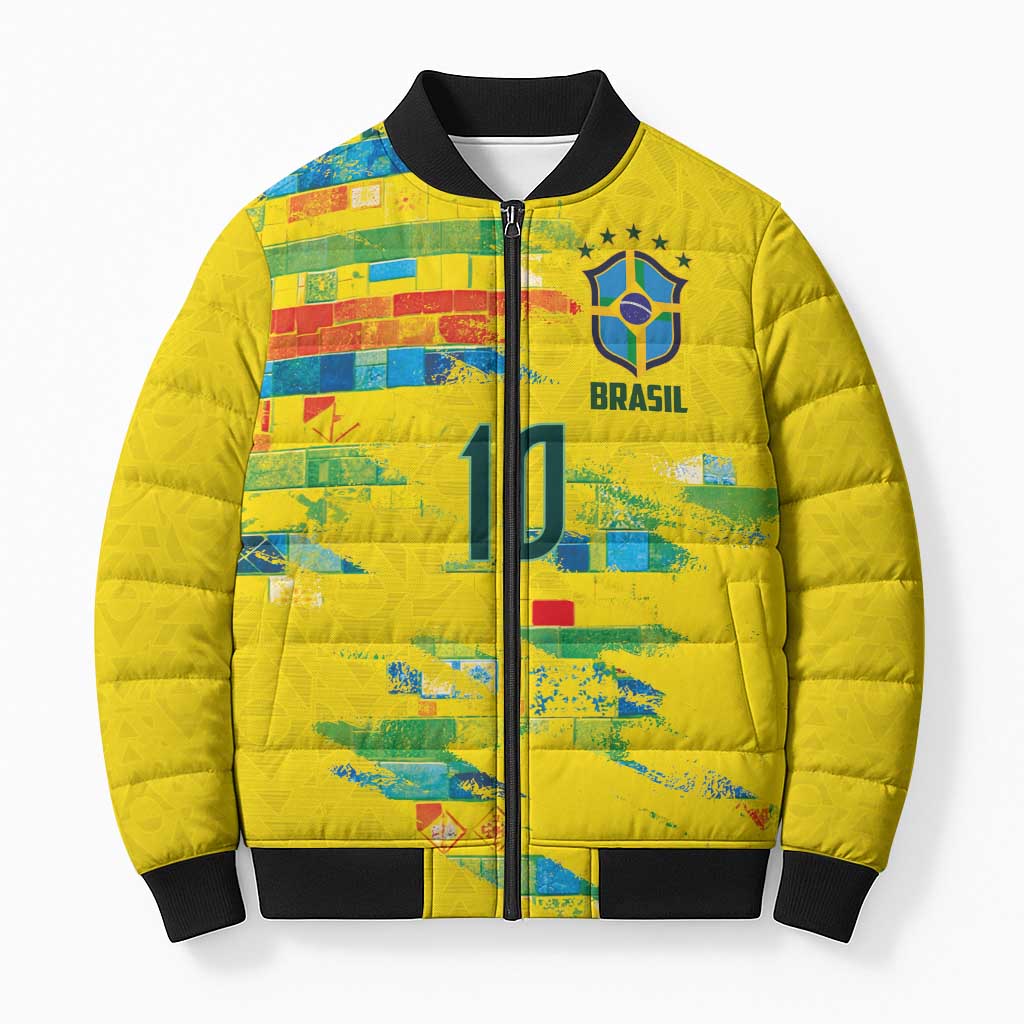 Custom Brasil Football Bomber Puffer Jacket Abstract Art Inspired Rio Mosaic Steps
