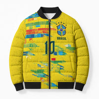 Custom Brasil Football Bomber Puffer Jacket Abstract Art Inspired Rio Mosaic Steps