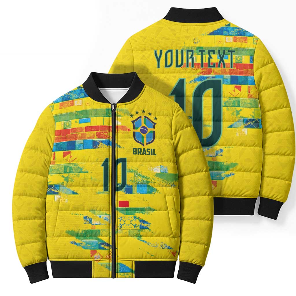Custom Brasil Football Bomber Puffer Jacket Abstract Art Inspired Rio Mosaic Steps