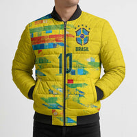 Custom Brasil Football Bomber Puffer Jacket Abstract Art Inspired Rio Mosaic Steps