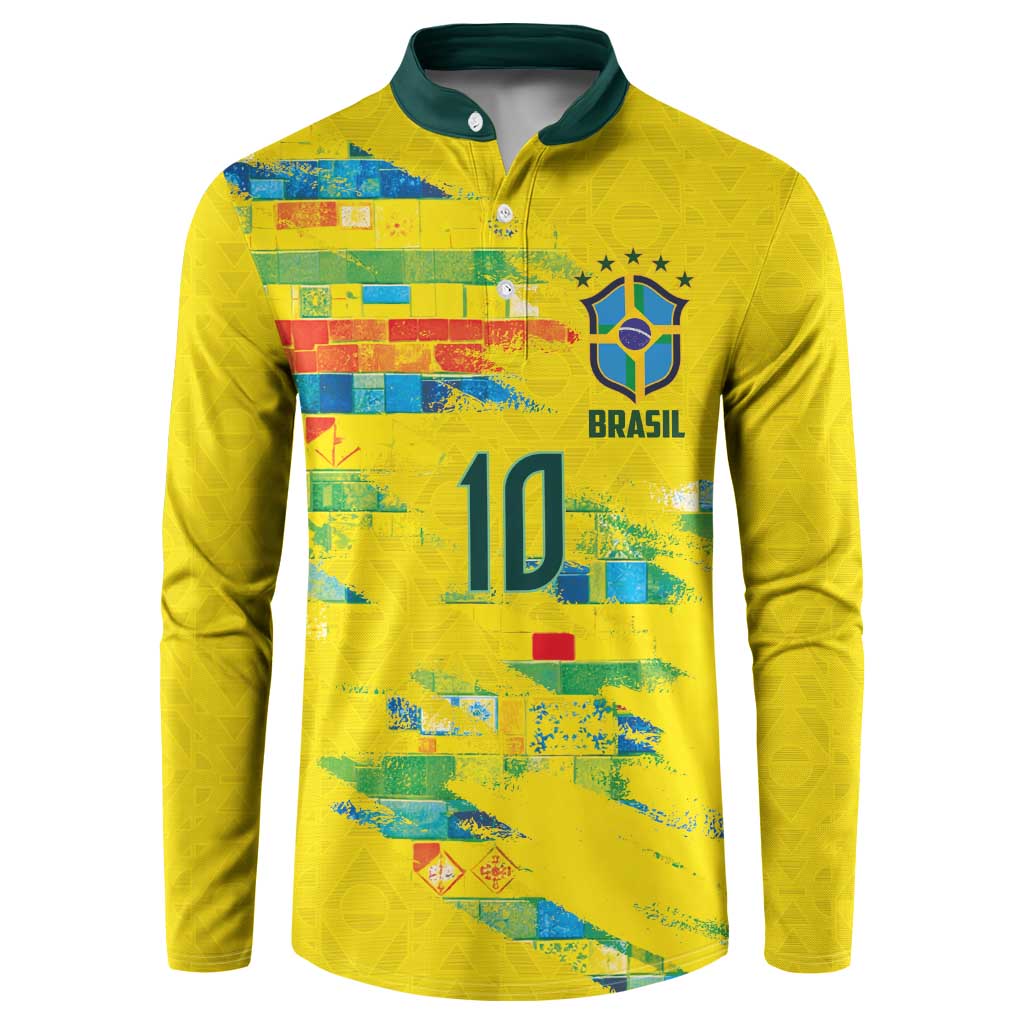 Custom Brasil Football Button Sweatshirt Abstract Art Inspired Rio Mosaic Steps